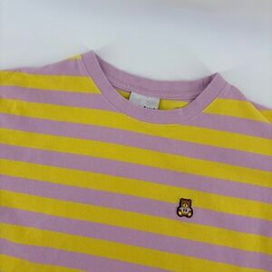 Teddy Fresh Mens Striped Bear Logo T-Shirt Yellow Purple Cotton Large